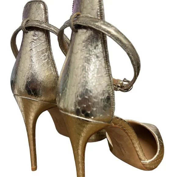 Salvatore Ferragamo Silver Ankle Strap Leather Stiletto PumpsUS Size 6.5